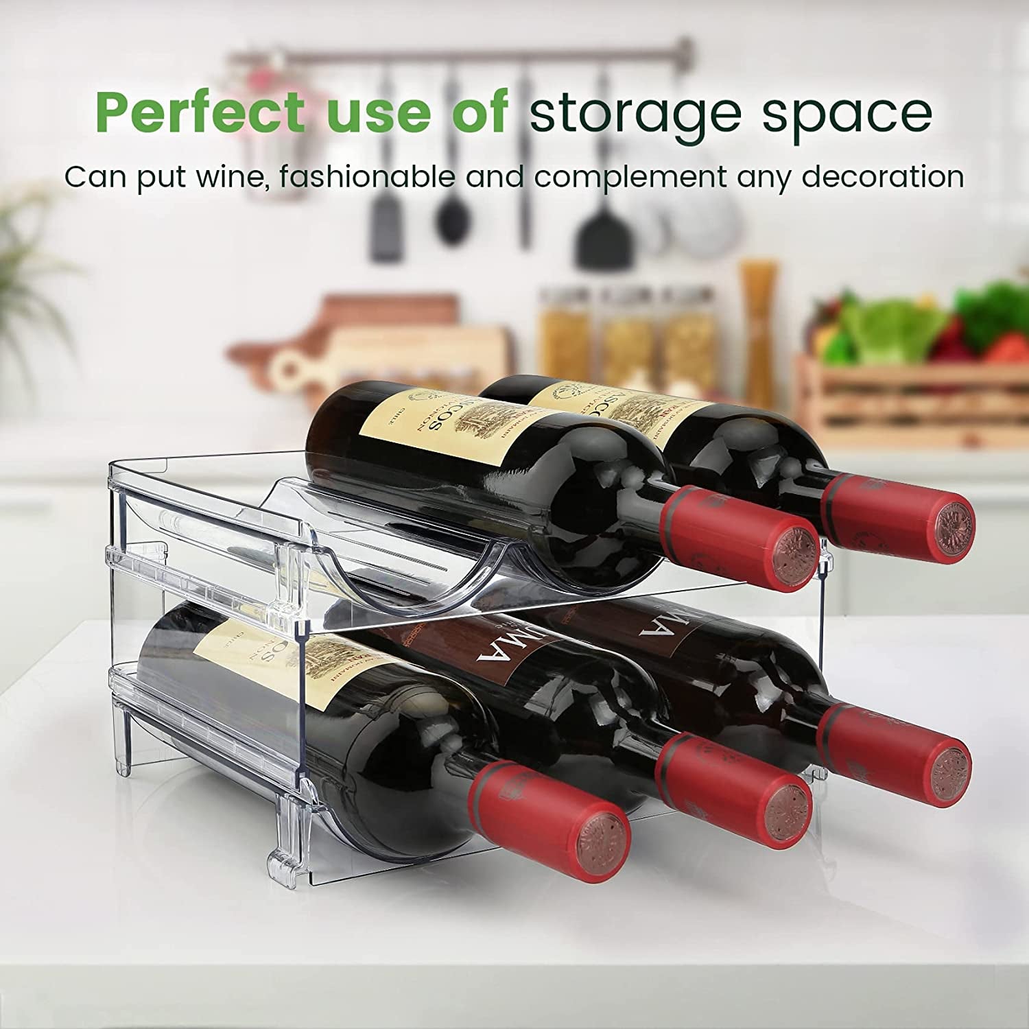 Stackable Water Bottle Organizer for Cabinet – 2 Pack Storage Rack, Space-Saving Holder.
