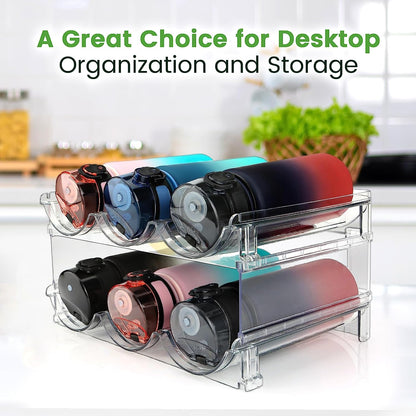 Stackable Water Bottle Organizer for Cabinet – 2 Pack Storage Rack, Space-Saving Holder.