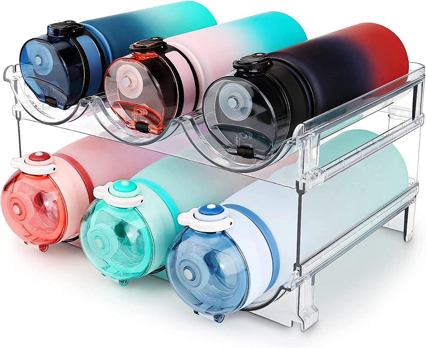 Stackable Water Bottle Organizer for Cabinet – 2 Pack Storage Rack, Space-Saving Holder.