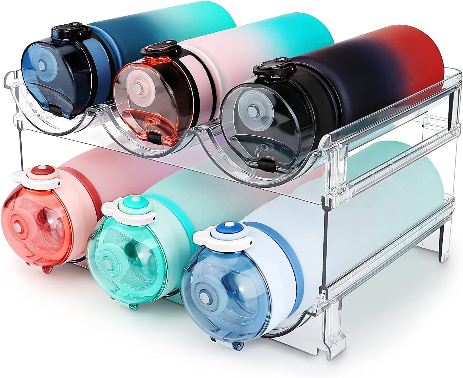 Stackable Water Bottle Organizer for Cabinet – 2 Pack Storage Rack, Space-Saving Holder.