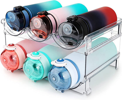 Stackable Water Bottle Organizer for Cabinet – 2 Pack Storage Rack, Space-Saving Holder.