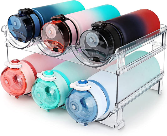 Stackable Water Bottle Organizer for Cabinet – 2 Pack Storage Rack, Space-Saving Holder.