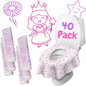 Princess Disposable Toilet Seat Covers for Kids – 40 Pack Extra Large, Waterproof & Individually Wrapped | Travel Potty Liners for Toddlers, Potty Training & Public Restrooms 