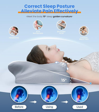Cozyplayer Cooling Cervical Pillow – Adjustable Memory Foam Neck Support for Side, Back & Stomach Sleepers | Pain Relief, Orthopedic, 100-Night Trial.