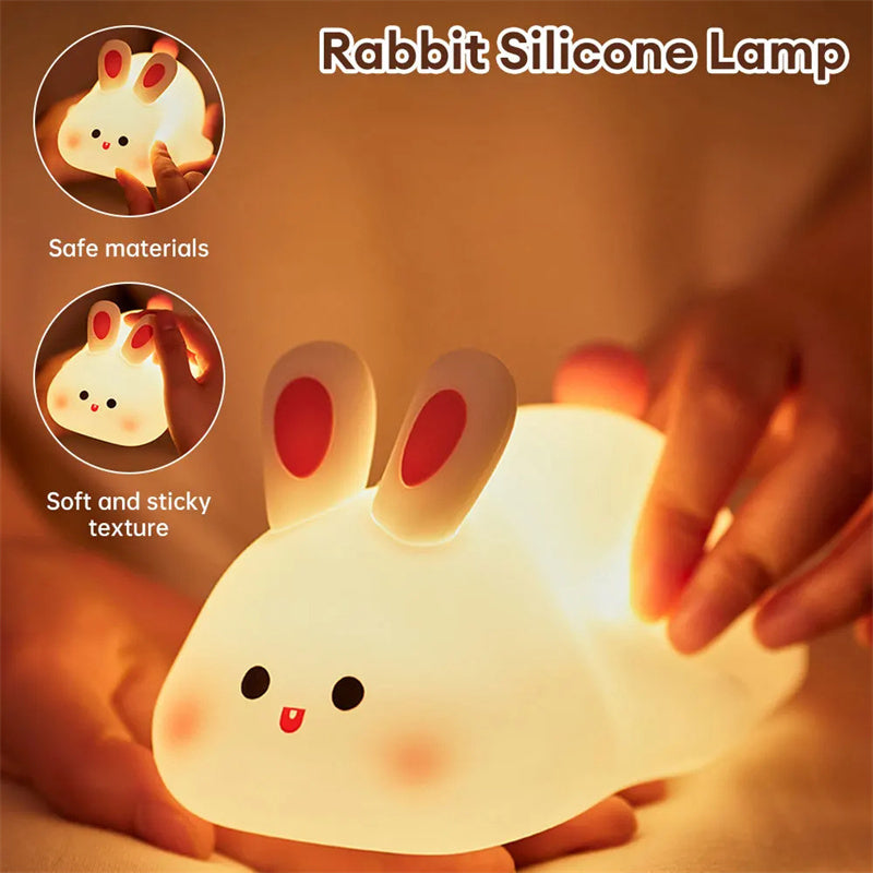 Rabbit LED Night Light — Touch Sensor Silicone Bedside Lamp for Kids.