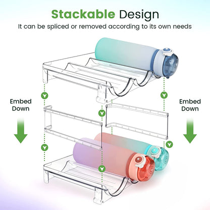 Stackable Water Bottle Organizer for Cabinet – 2 Pack Storage Rack, Space-Saving Holder.