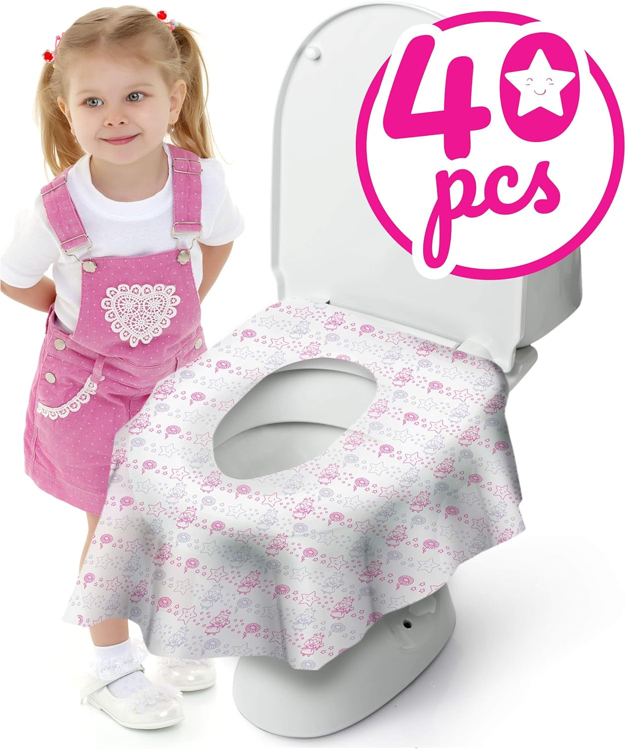 Princess Disposable Toilet Seat Covers for Kids – 40 Pack Extra Large, Waterproof & Individually Wrapped | Travel Potty Liners for Toddlers, Potty Training & Public Restrooms 